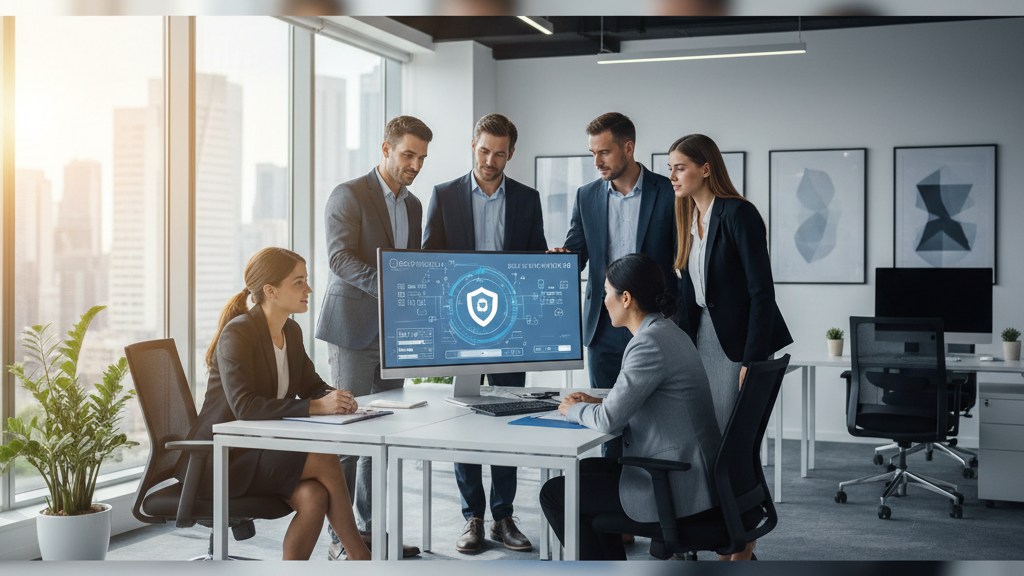 Imagen que muestra un canal de denuncias compliance con empleados y una plataforma digital segura, simbolizando la protección del denunciante y cumplimiento legal