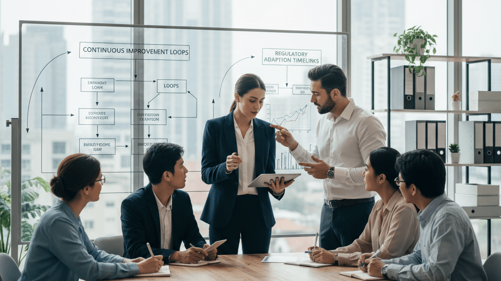 Mejora continua Diagrama de mejora continua del sistema interno de denuncias empresarial con retroalimentación y ajustes