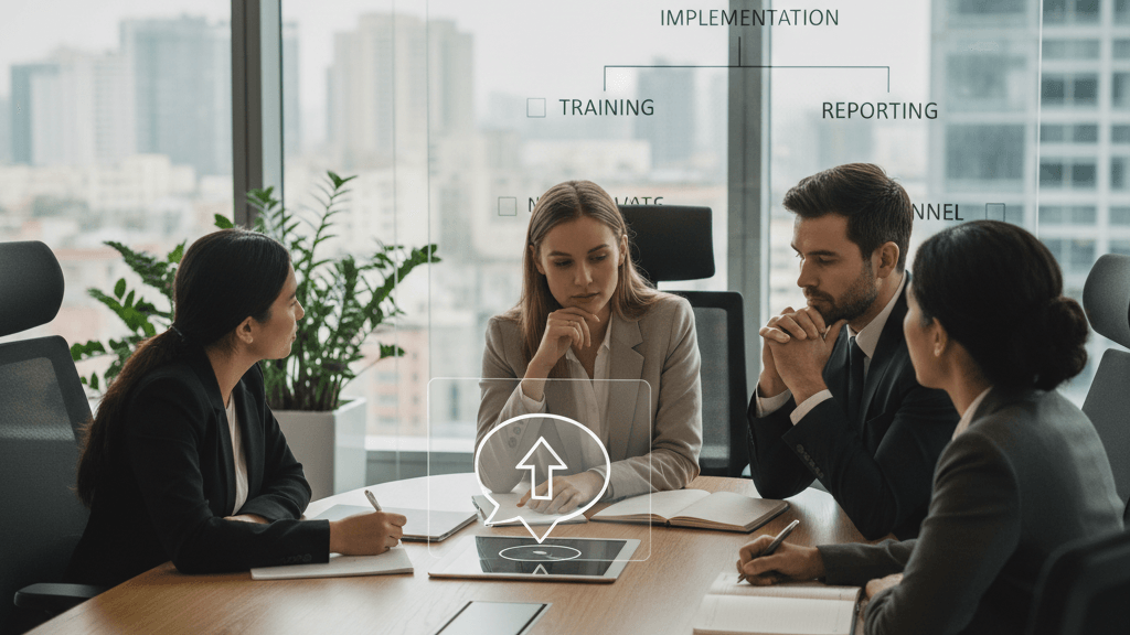 Esquema de un canal de denuncias interno con opciones online, telefónica y presencial